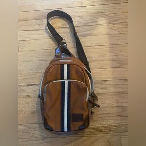 Elegant Tan Crossbody Bag with Stripe Detail